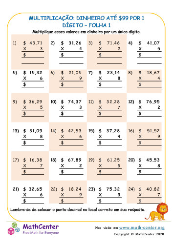 Fatos da Multiplicação imprimível 2ª série planilhas