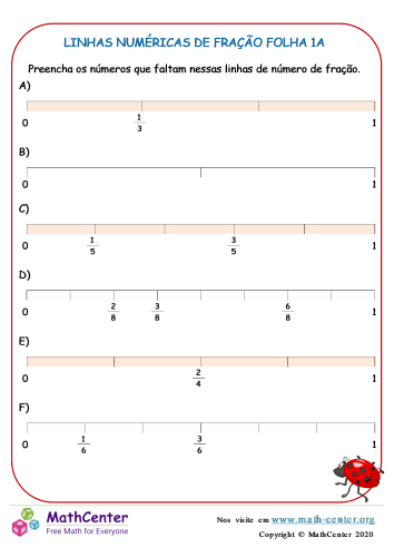 Frações em uma linha numérica imprimível 6ª série planilhas