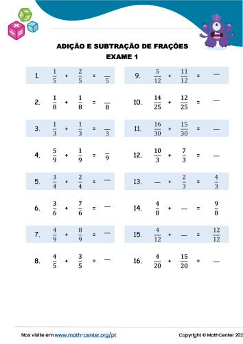 Quiz Adição e subtração de frações