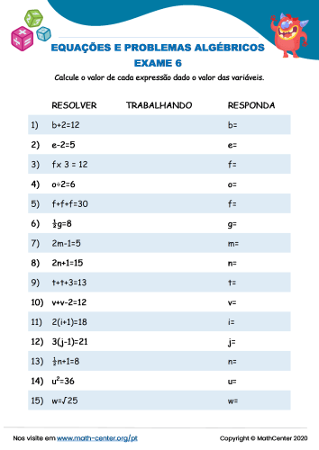 Quiz - Cálculo algébrico - 8º ano