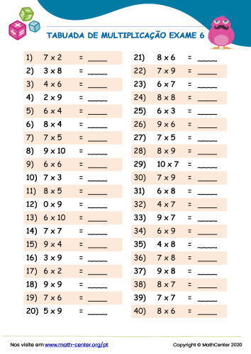 TABUADA - MATH TABLE - MULTIPLICATION - ( 4 X ) . Quiz