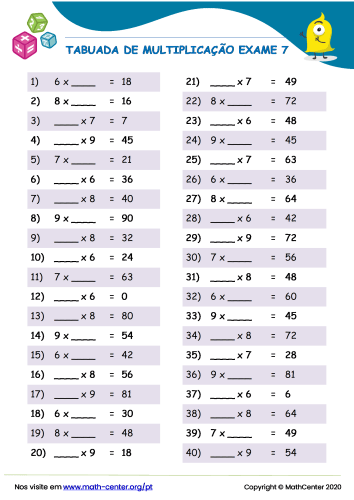 teste/quiz online de multiplicação