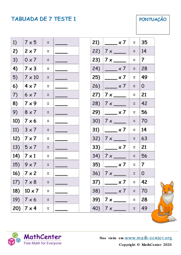 Multiplicação imprimível 1ª série planilhas