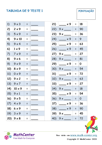 TABUADA - MATH TABLE - MULTIPLICATION - ( 5 X ) . Quiz