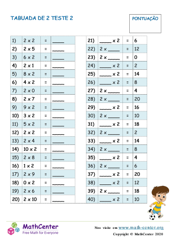 Fatos da Multiplicação imprimível 2ª série planilhas