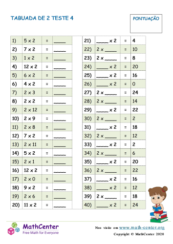 Terceiro Ano Planilhas: Tabuada de Multiplicação