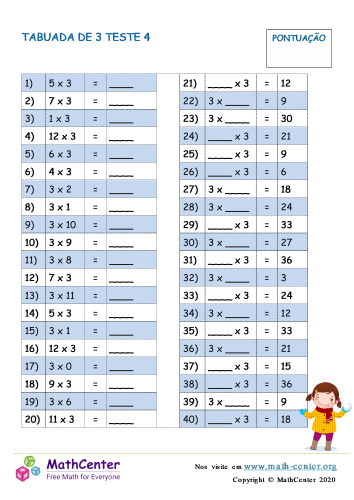 Fatos da Multiplicação imprimível 6ª série planilhas