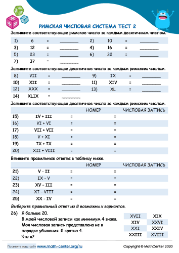 Римская Числовая Система Тест 2