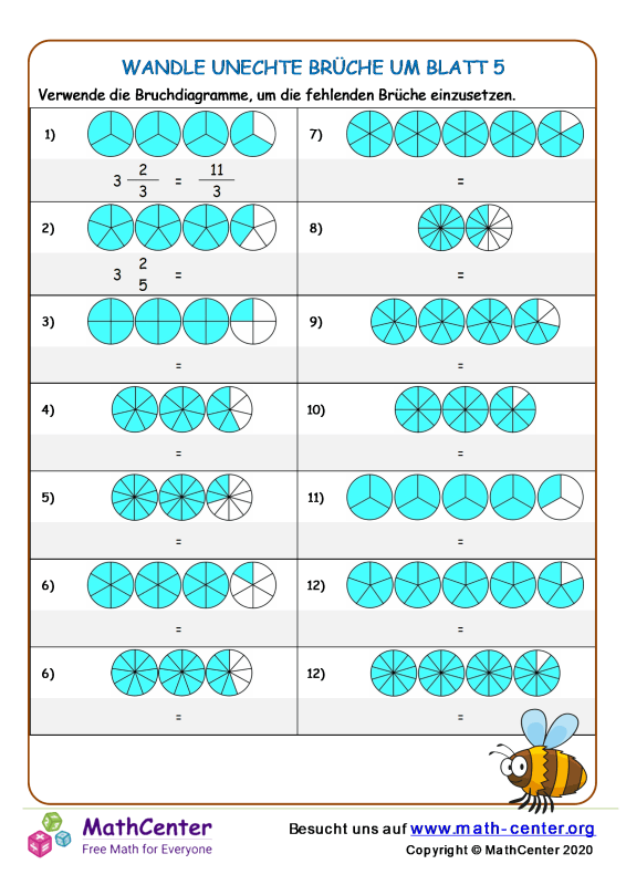 Unechte Brüche In Gemischte Zahlen Umwandeln Arbeitsblatt Fünfte Klasse Arbeitsblätter: Brüche als Teil des Ganzen | Math Center