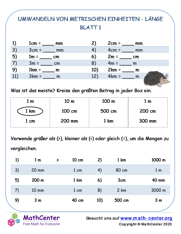 Dritte Klasse Arbeitsblätter Das Messen der Länge Math Center