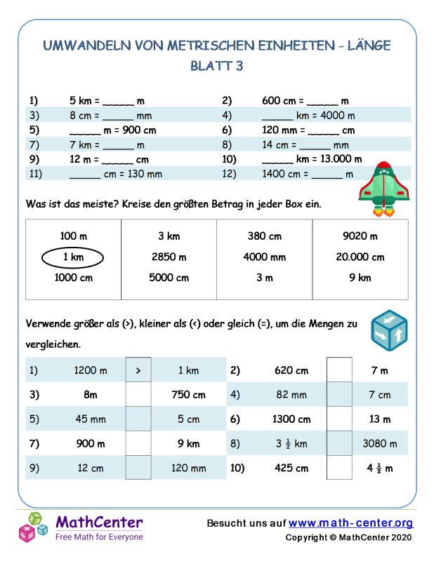 Dritte Klasse Arbeitsblätter Das Messen der Länge Math Center
