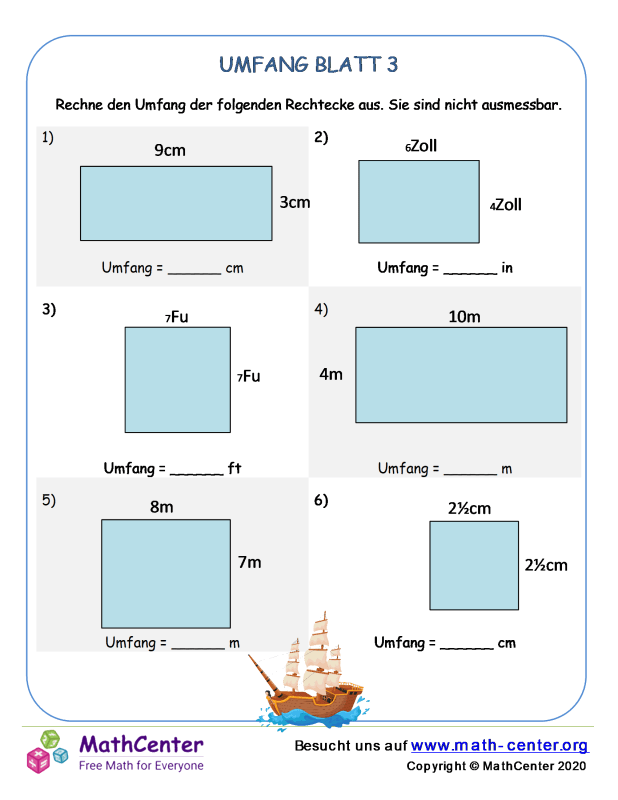 Dritte Klasse Arbeitsblätter: Fläche und Umfang | Math Center