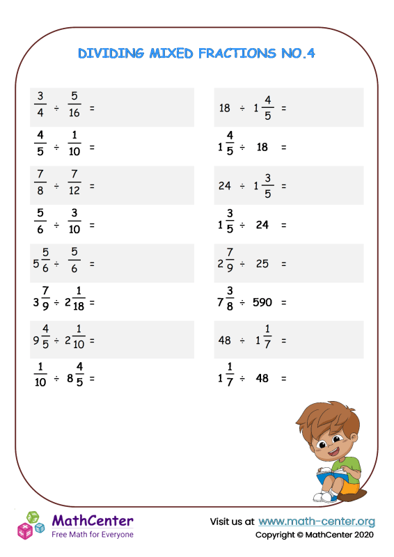 Sixth Grade Worksheets Dividing Fractions Math Center