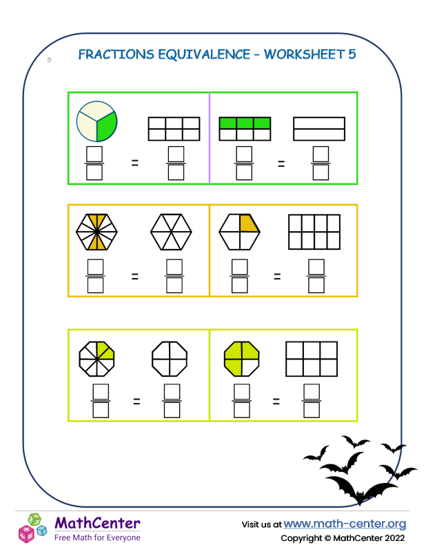 Fifth Grade Worksheets: Fractions Equivalence | Math Center