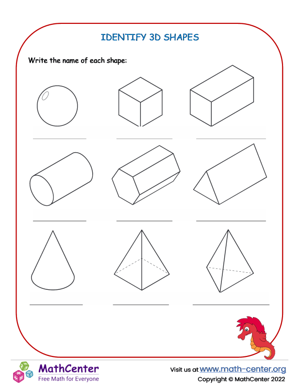 Second Grade Worksheets 3D Shapes Math Center