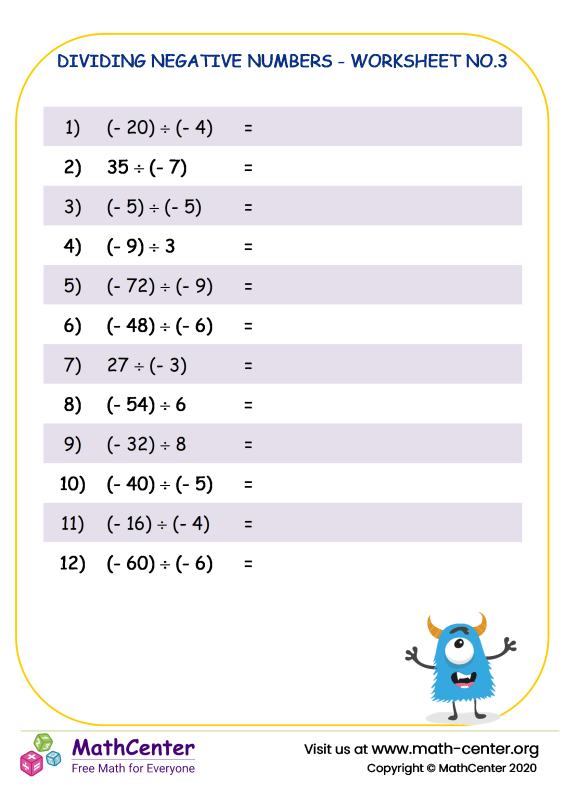 Fifth Grade Worksheets Mental Division Math Center