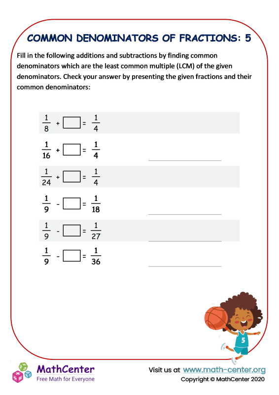 Fifth Grade Worksheets: Adding Fractions | Math Center