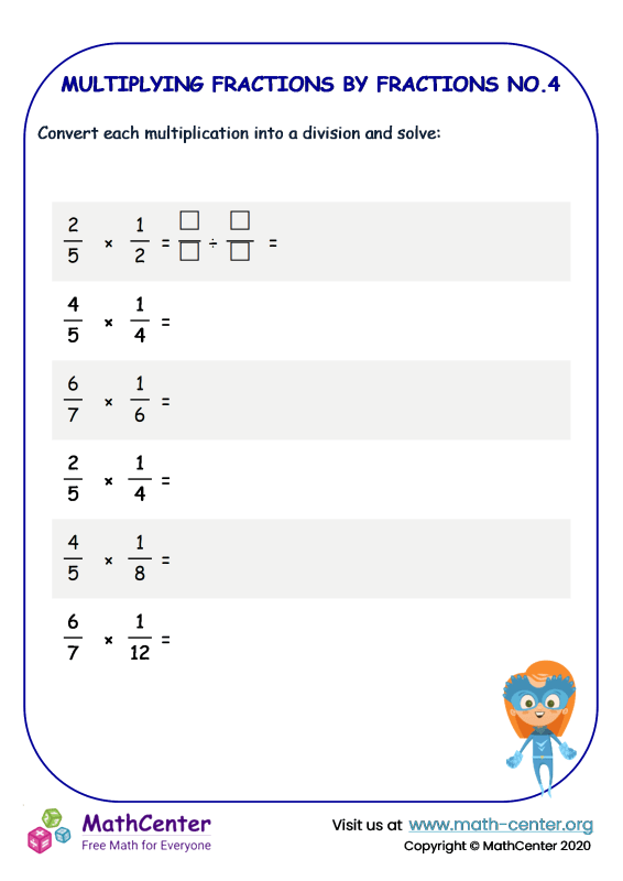 Fifth Grade Worksheets Multiplying Fractions Math Center