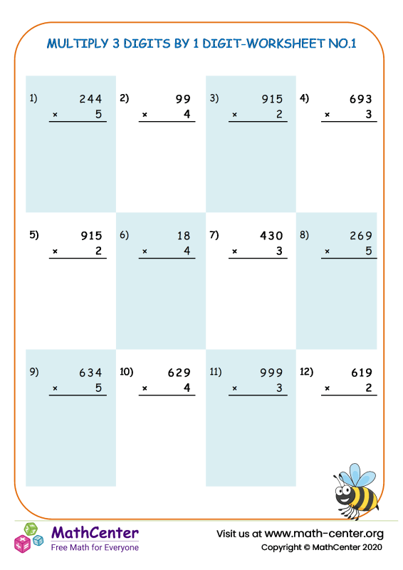 Fourth Grade Worksheets: Multi digit Multiplication Math Center