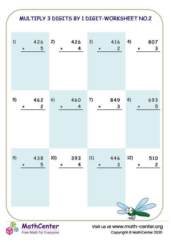 Fourth grade worksheets multi digit multiplication math center