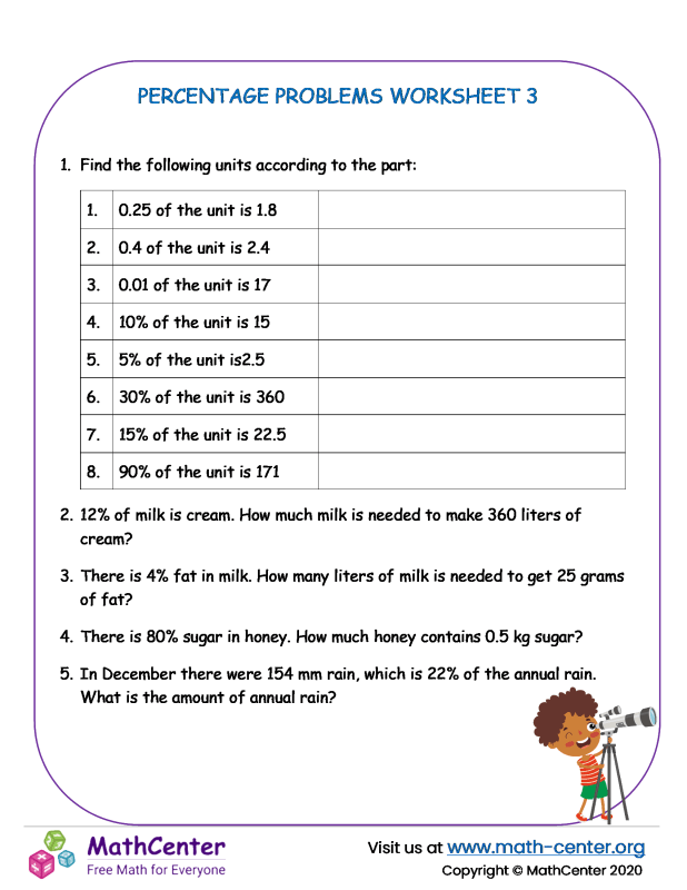 percentage worksheet pdf for class 5