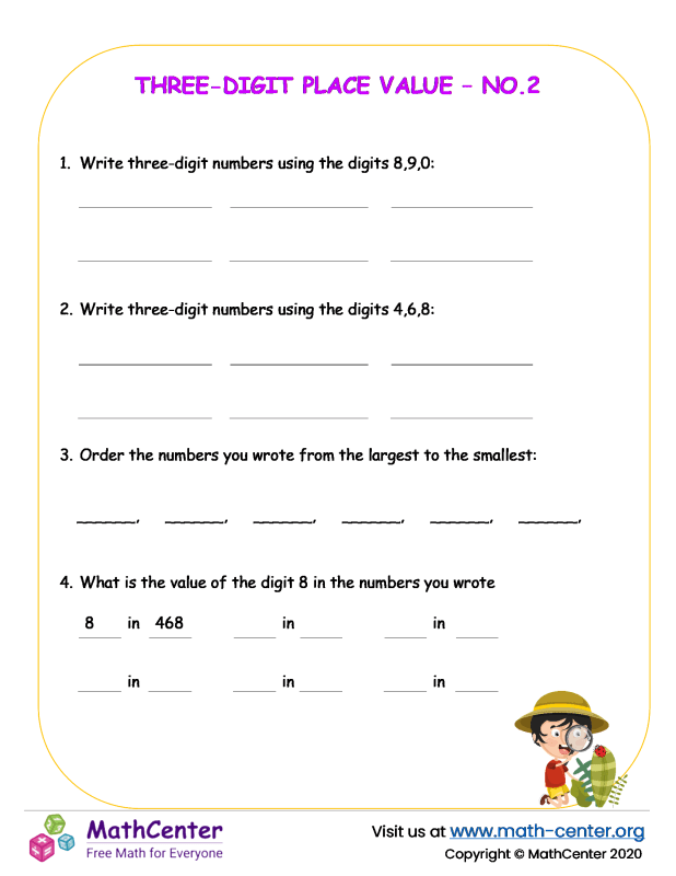 Second Grade Worksheets Threedigit Place Value Math Center