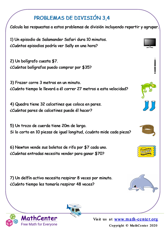 Tercer Grado Hojas de trabajo Problemas de División Math Center Tercer Grado Hojas de trabajo Problemas de División Math Center