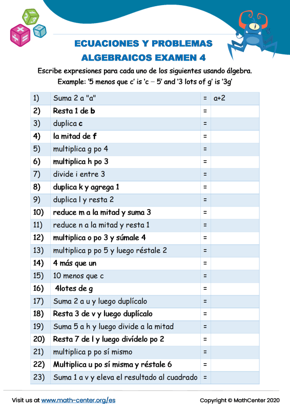Sexto Grado Pruebas Ejercicios De Ecuaciones Algebraicas Math Center My Xxx Hot Girl 2371