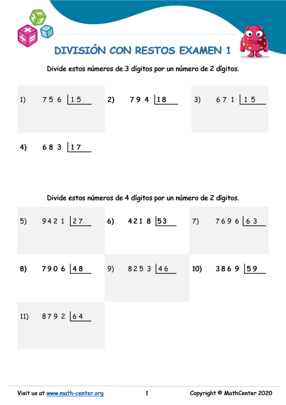 Cuarto Grado Pruebas Dividir Por Dos Cifras Math Center Cuarto Grado Pruebas Dividir Por Dos Cifras Math Center