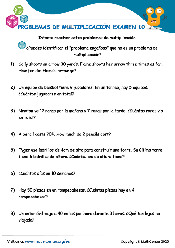 Cuarto Grado Pruebas Problemas De Multiplicaci N Math Center