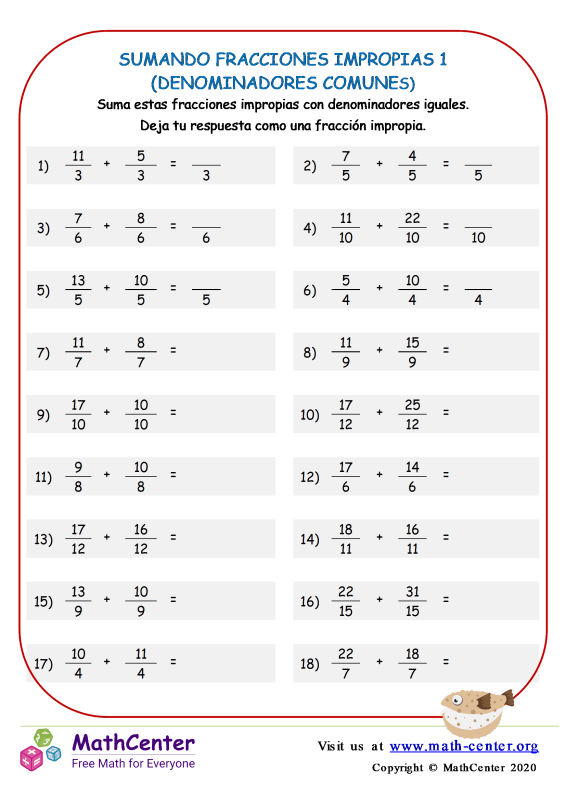 Cuarto Grado Hojas De Trabajo Sumar Y Restar Fracciones Math Center 0442