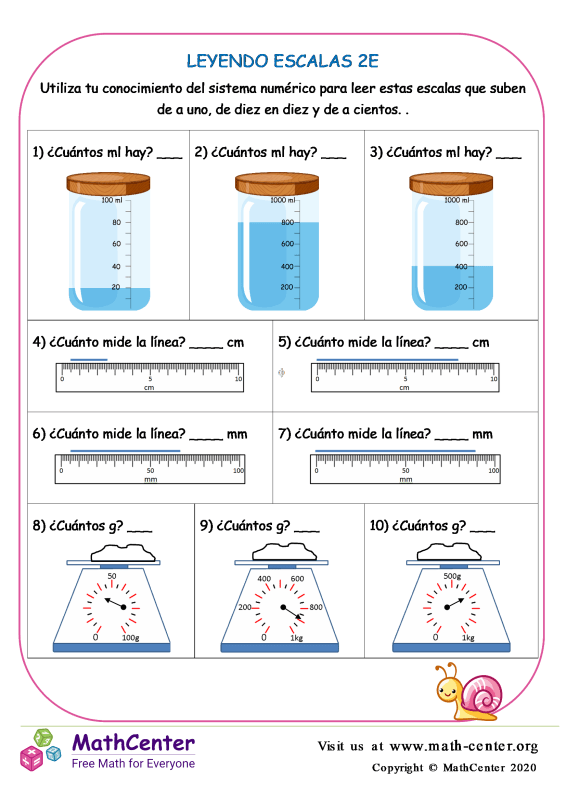 Segundo Grado Hojas De Trabajo Escalas De Medición Math Center 4535