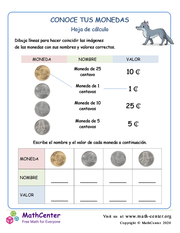 Primer Grado Hojas De Trabajo Identificar Y Contar Monedas Math Center 