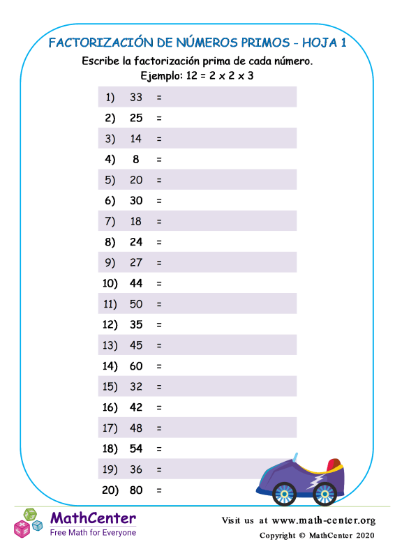 Quinto Grado Hojas de trabajo: Factores y Múltiplos 