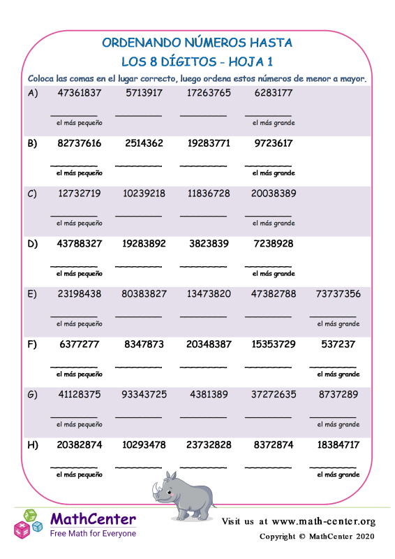 Quinto Grado Hojas De Trabajo Números De Varias Cifras Math Center 0017