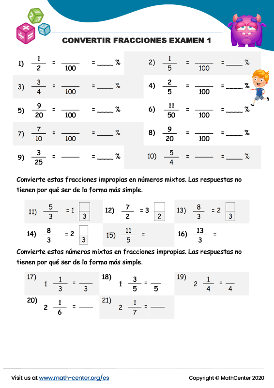 Quinto Grado Pruebas Conversiones De Porcentajes Math Center 6570