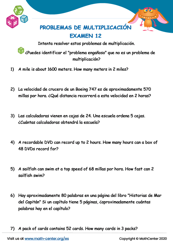 Quinto Grado Pruebas Problemas De Multiplicaci N Math Center