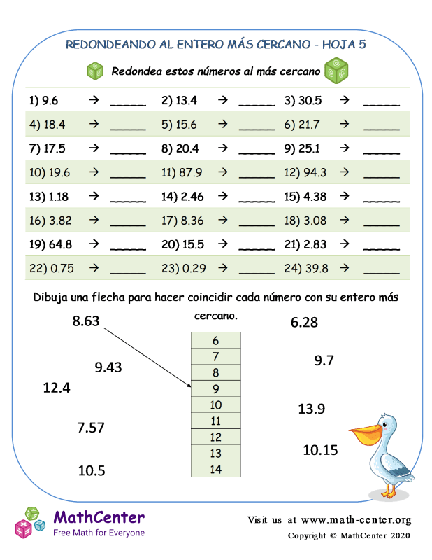 Cuarto Grado Hojas De Trabajo Redondear Decimales Math Center
