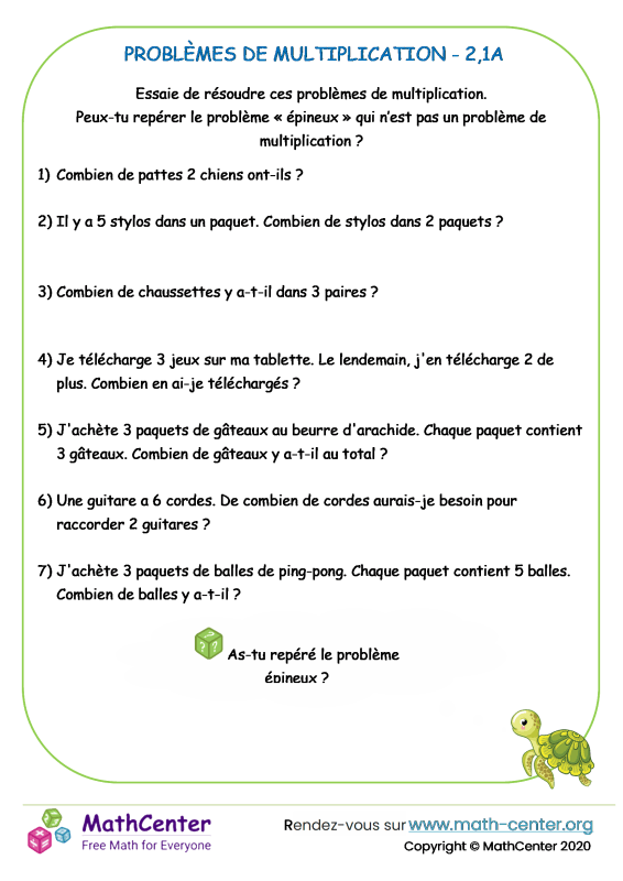 Ce1 Fiches De Travail Problemes De Multiplication Math Center