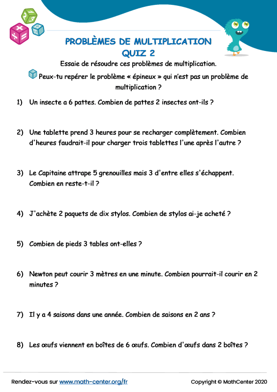 Ce1 Quiz Problemes De Multiplication Math Center