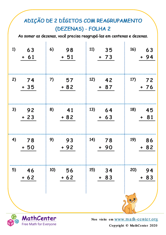 Segundo Ano Planilhas: Adição de Dois Dígitos Com Reagrupamento | Math ...