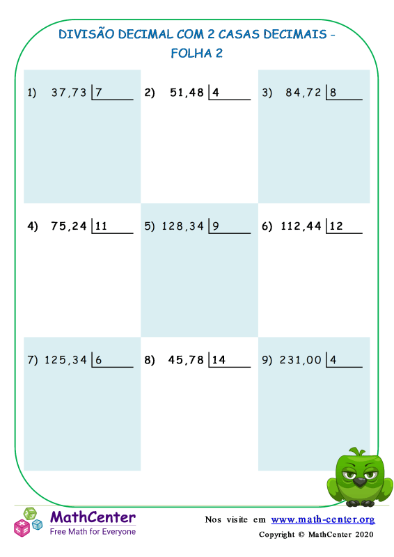 Sexto Ano Planilhas: Divisão Longa | Math Center