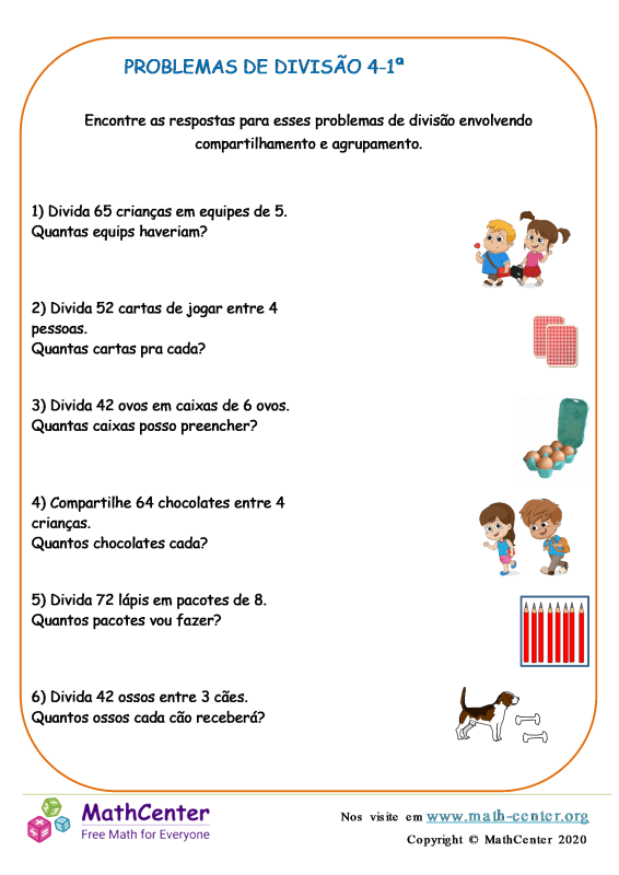 Quarto Ano Planilhas: Problemas de Divisão | Math Center