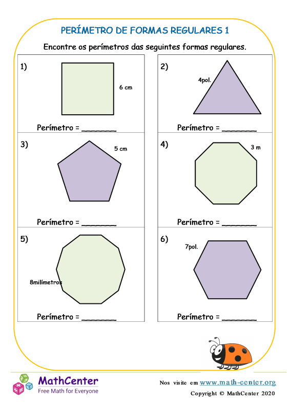 Quarto Ano Planilhas Área E Perímetro Math Center 9988