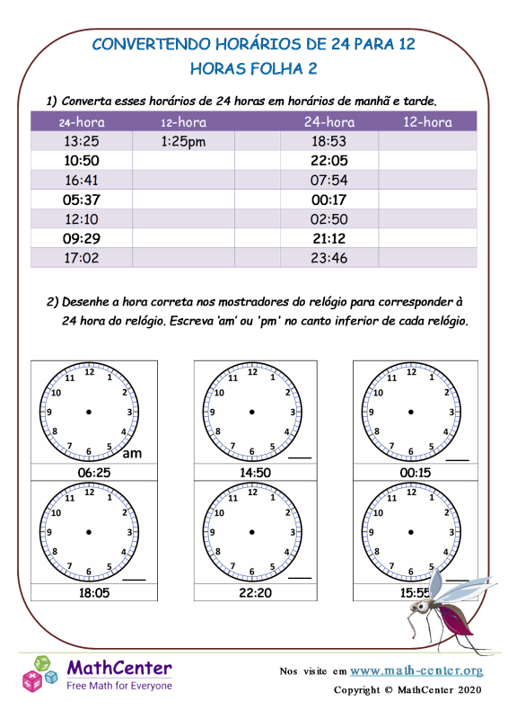 Definição de horas AM, PM e 24 horas