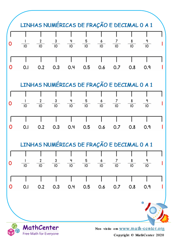 Quinto Ano Páginas de Aprendizagem: Reta Numérica Com Frações | Math Center