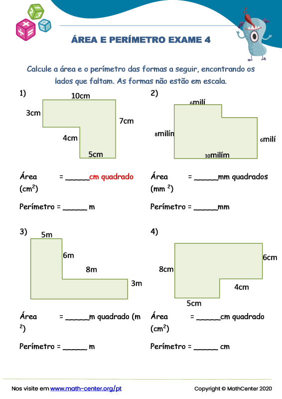 Quinto Ano Questionários: Área do Retângulo | Math Center