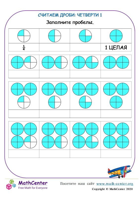 Четвёртый класс Рабочие листы: Дробь, как часть целого | Math Center