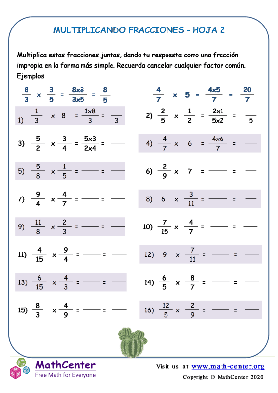 Quinto Grado Hojas De Trabajo Multiplicar Fracciones Math Center 3884