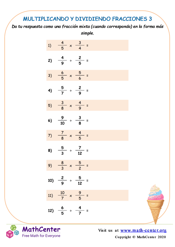 Quinto Grado Hojas De Trabajo Multiplicar Fracciones Math Center 2294